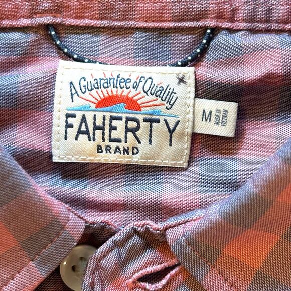 Faherty  The Movement Casual Button Down Shirt Size M Plaid Red Pink Gingham - Picture 3 of 10